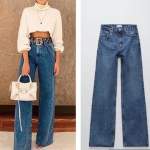 NWT Zara Wide Leg High Rise Full Length Jeans Sz 6